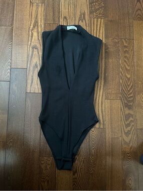 Dance & Marvel Black Sleeveless V-Neck One-Piece Bodysuit